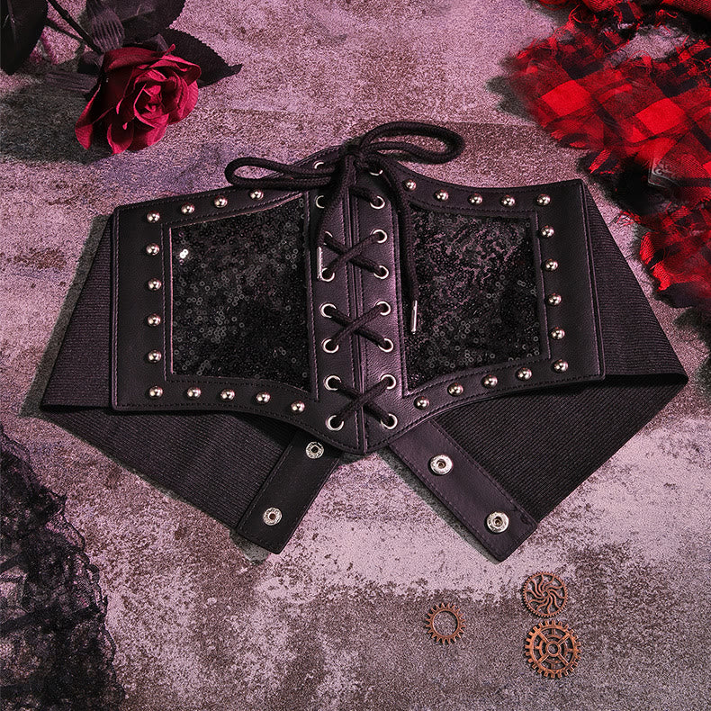 Cintura elastica da corsetto da donna con cinturino in pizzo nero - Nero - image 2