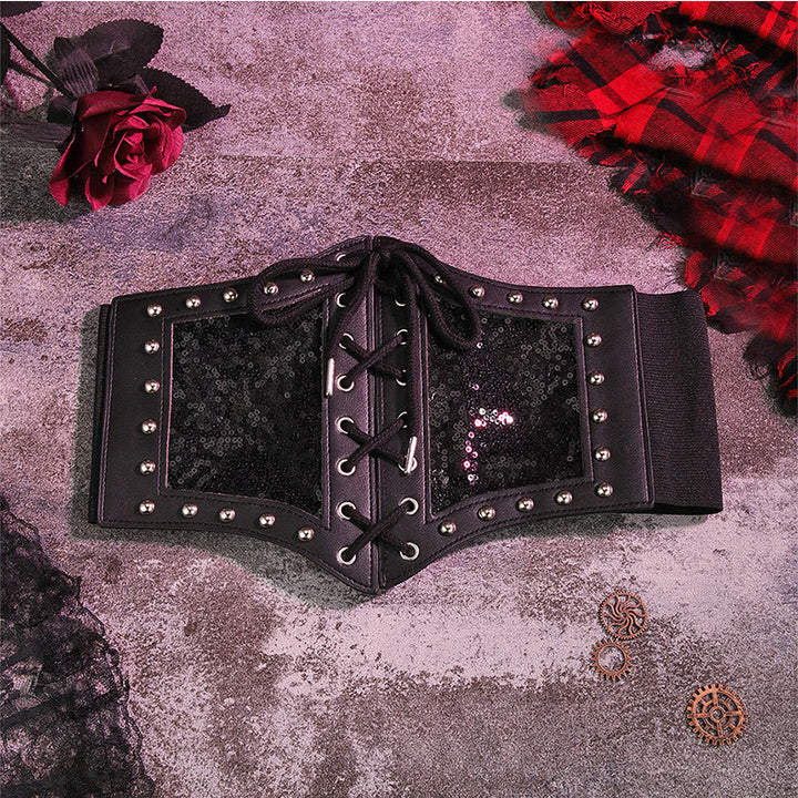 Cintura elastica da corsetto da donna con cinturino in pizzo nero - image 1