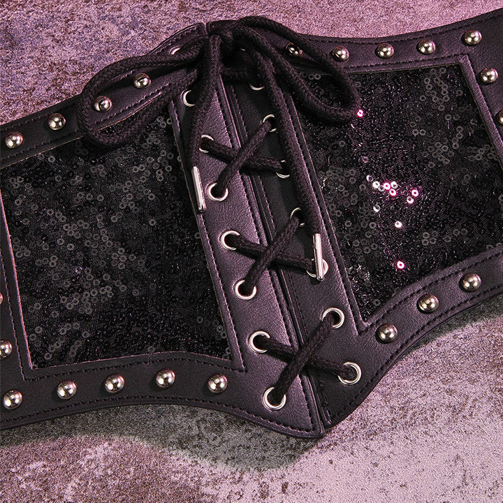 Cintura elastica da corsetto da donna con cinturino in pizzo nero - image 3
