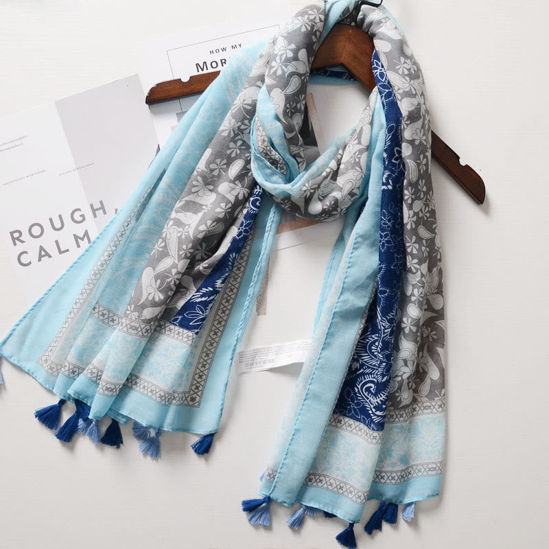 Sciarpa color block con stampa anacardi in stile bohémien - Blu navy - image 6