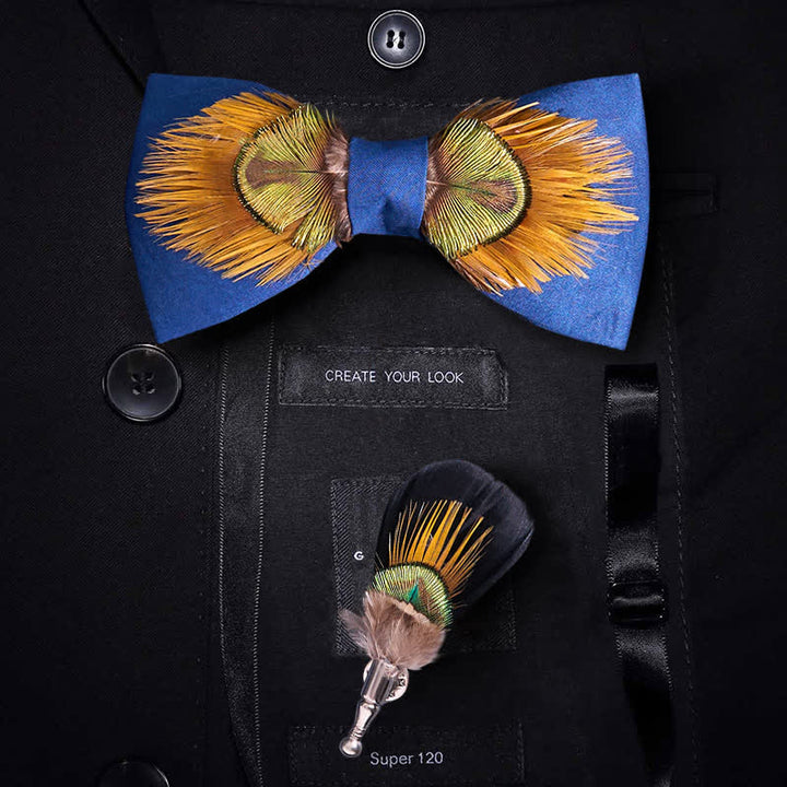 Papillon con piume di pavone maestose blu e gialle - Blu e giallo - image 0