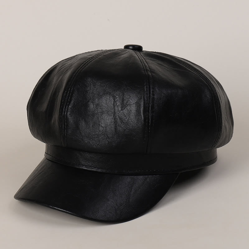 Cappello basco invernale retrò in pelle da donna - Nero - M (22"-22 7/8") - image 4
