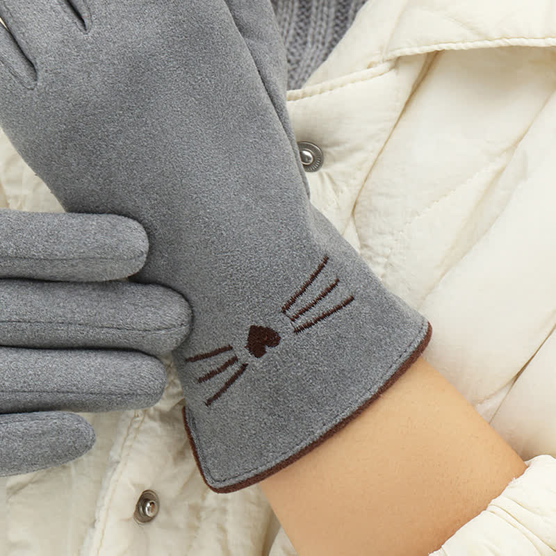 Guanti da donna con punta delle dita touch screen e ricamo di un simpatico gatto - image 5