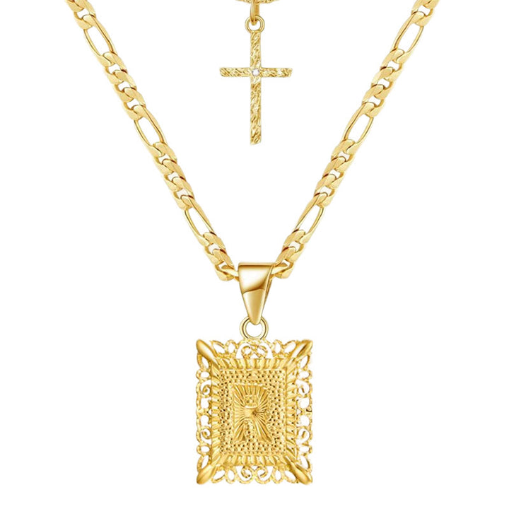 Collana con doppia catena cava con lettera quadrata dorata e croce - R - image 20