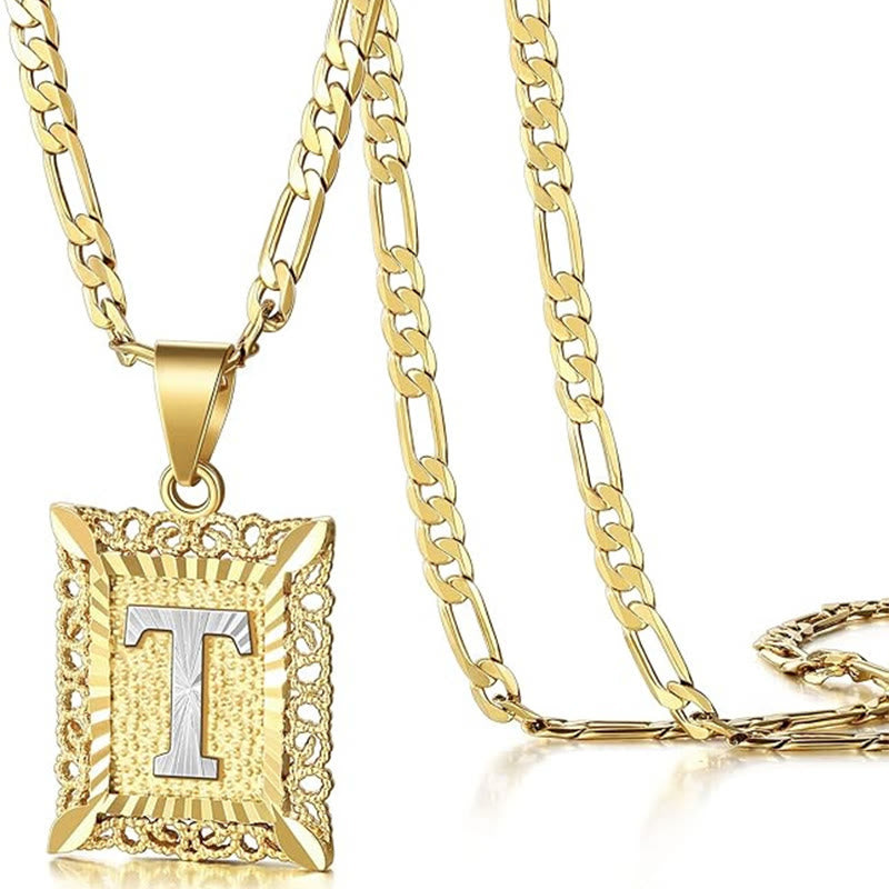 Collana dorata con lettera cava quadrata squisita - T - image 23