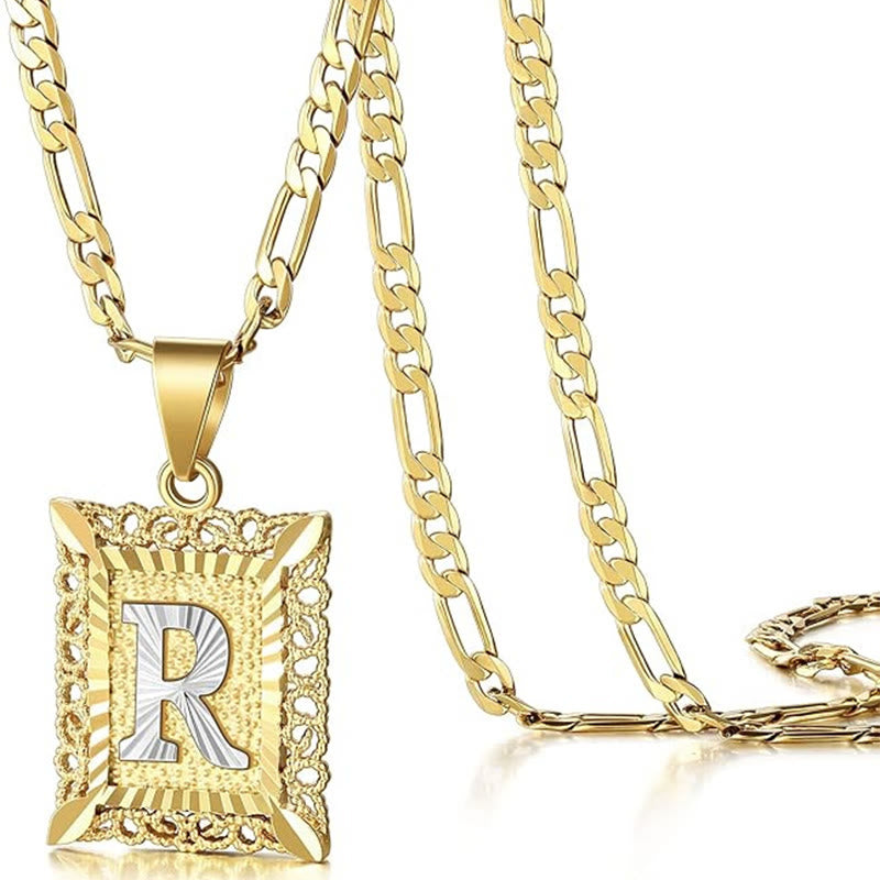 Collana dorata con lettera cava quadrata squisita - R - image 21