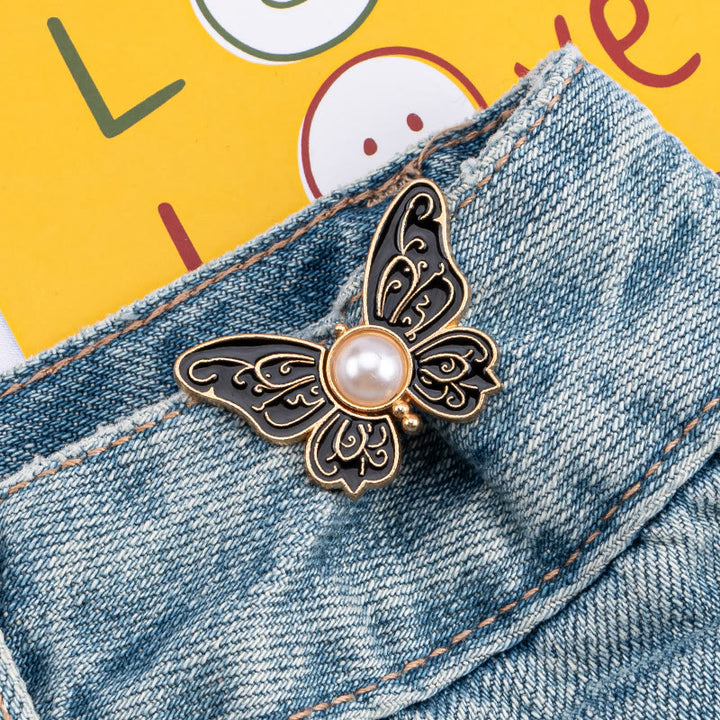 Clip per cintura da donna con perle e farfalle, senza chiodi, per pantaloni - Farfalla di perle modellata - Nero - image 2