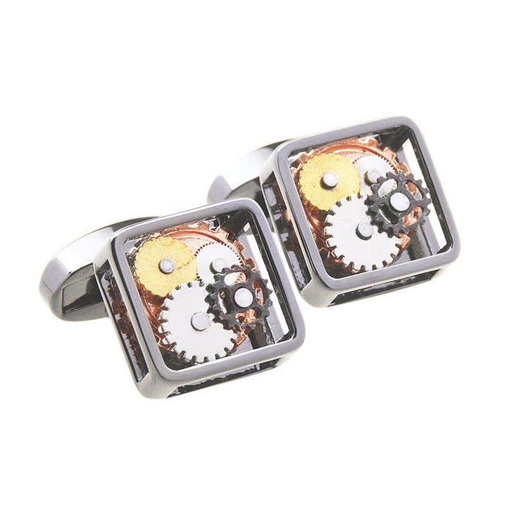 Gemelli da uomo con ingranaggi steampunk quadrati e arte meccanica - image 3