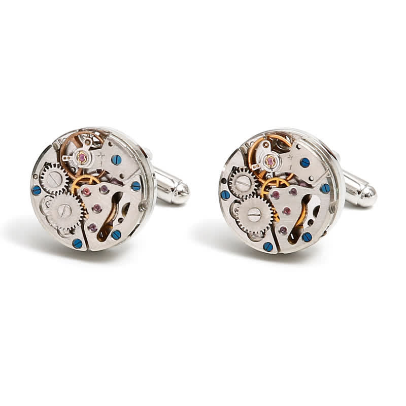 Gemelli con ingranaggi meccanici steampunk in argento squisiti - image 6