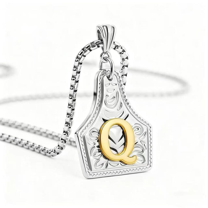 Collana con ciondolo in rilievo con lettera squisita in oro e argento - Argento - Q - image 46