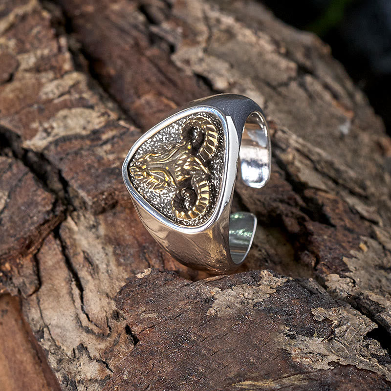 Anello vintage in stile western con testa di ariete intagliata - image 4