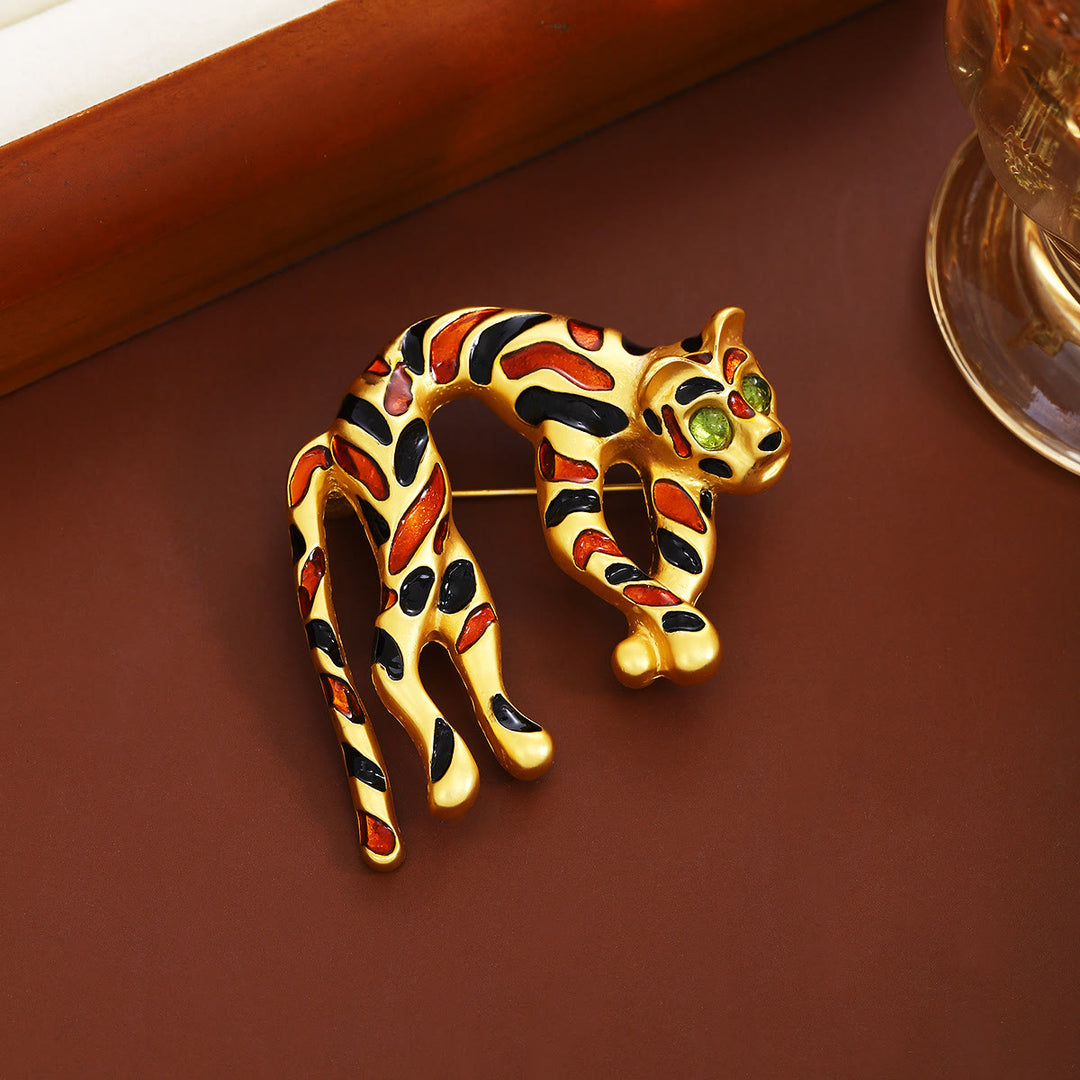 Spilla a forma di leopardo colorato con gocce di olio in stile metà antico - D'oro - image 0