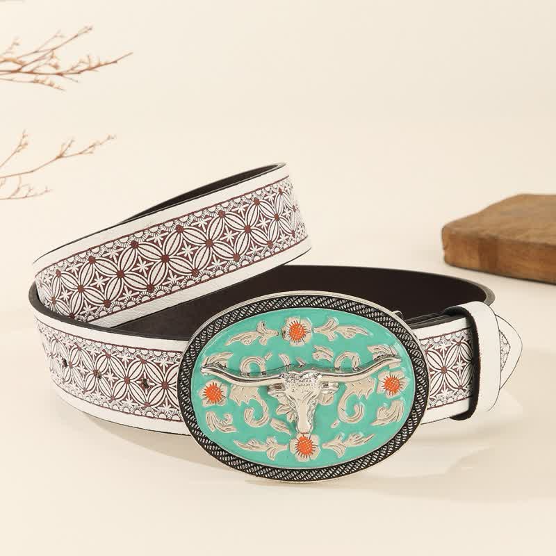 Cintura in pelle goffrata con fibbia color turchese Longhorn Bull - image 1