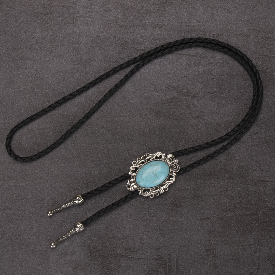 Cravatta Bolo con ciondolo ellittico turchese retrò western - #3 - image 3