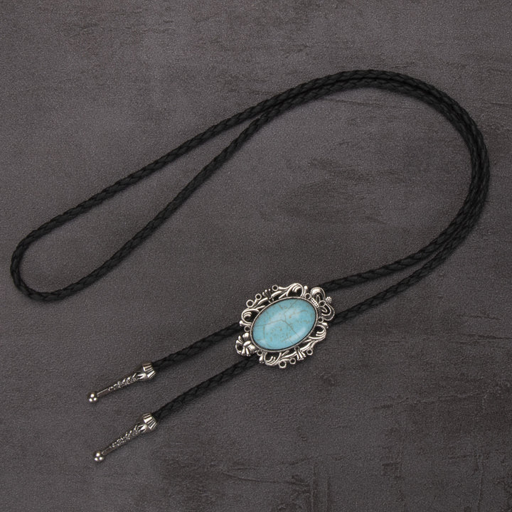 Cravatta Bolo con ciondolo ellittico turchese retrò western - #3 - image 3