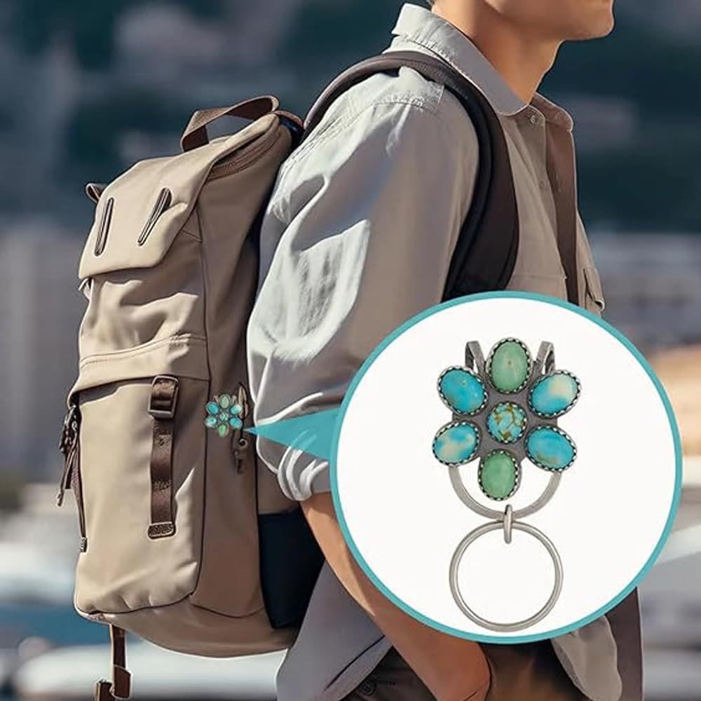 Portachiavi con clip per borsa a forma di fiore turchese, accessorio decorativo - image 3