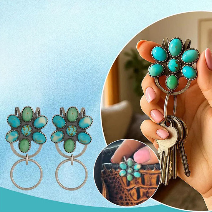 Portachiavi con clip per borsa a forma di fiore turchese, accessorio decorativo - image 2