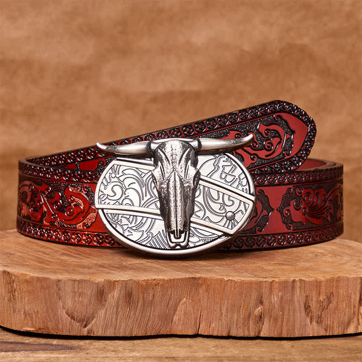 Cintura in pelle con fibbia vintage western in argento con coltello nascosto fai da te a forma di testa di toro - Cintura marrone intagliata - 42 - image 8