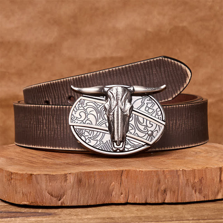 Cintura in pelle con fibbia vintage western in argento con coltello nascosto fai da te a forma di testa di toro - Cintura marrone anticata - 42 - image 7