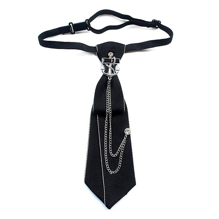 Cravatta unisex pre-annodata con ancora di nave e fascia regolabile - Nero - image 5