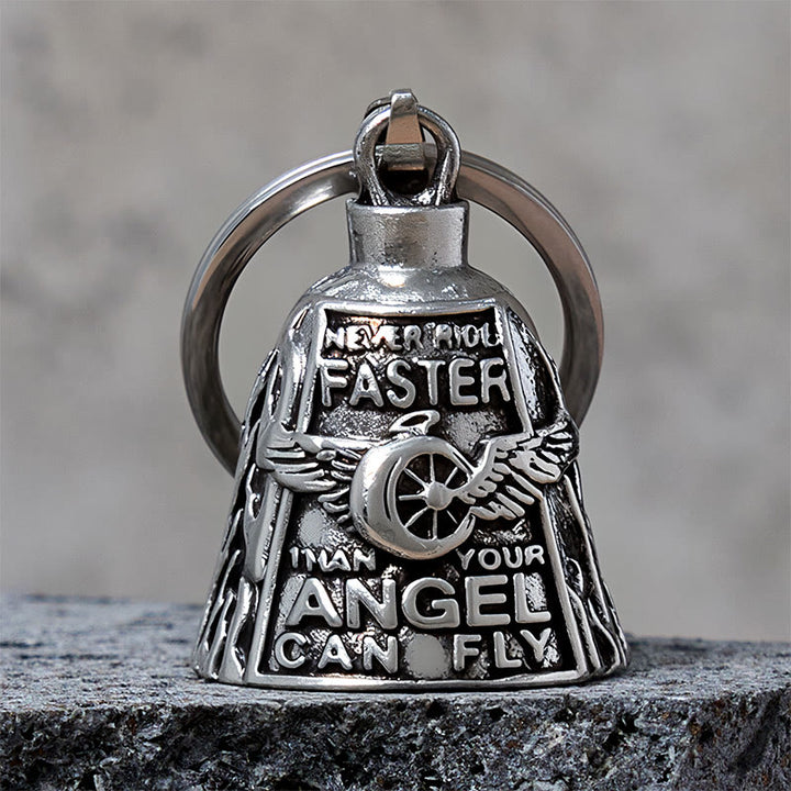 Portachiavi con campanella portafortuna a forma di ruota ad ali d'angelo per equitazione - Argento - Portachiavi - image 0