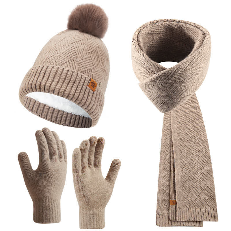 Set di 3 cappelli, sciarpe e guanti con pompon soffici e tinta unita - Cachi scuro - Regolabile (21 1/4"-22 7/8") - image 11