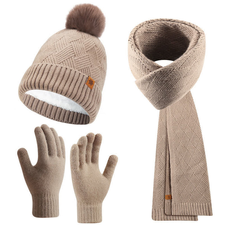 Set di 3 cappelli, sciarpe e guanti con pompon soffici e tinta unita - Cachi scuro - Regolabile (21 1/4"-22 7/8") - image 11