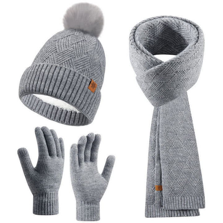 Set di 3 cappelli, sciarpe e guanti con pompon soffici e tinta unita - Grigio - Regolabile (21 1/4"-22 7/8") - image 13