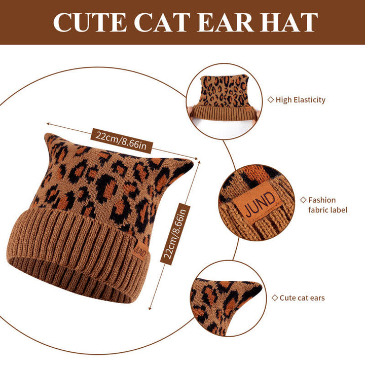 Set di 3 cappelli, sciarpe, guanti e orecchie di gatto con stampa leopardata - image 3