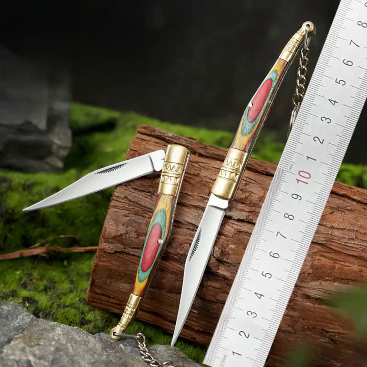 Coltello pieghevole da esterno con manico colorato e collana con mano di Buddha in cristallo bianco - image 4