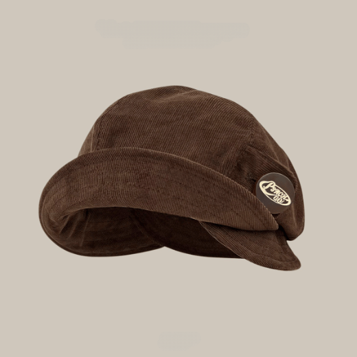 Cappello da pescatore da donna in velluto a coste con bottoni invernali marrone retrò - Marrone - Regolabile (circa 21 5/8"-23 1/4") - image 0