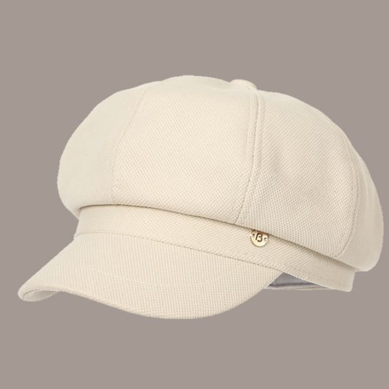 Berretto invernale retrò da donna in tinta unita con logo rotondo - Beige - Regolabile (circa 21 5/8"-23 5/8") - image 0