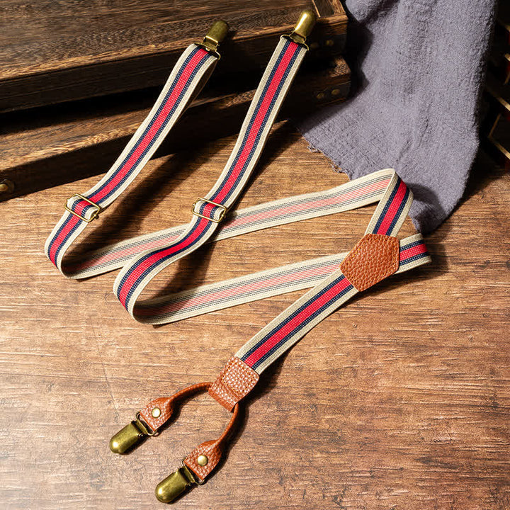 Bretelle elastiche a Y a righe rosse e beige - image 1