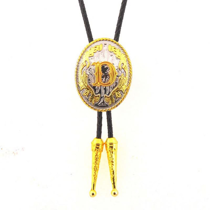 Cravatta Bolo in pelle con iniziale ovale bicolore oro e argento - Oro - D - image 5