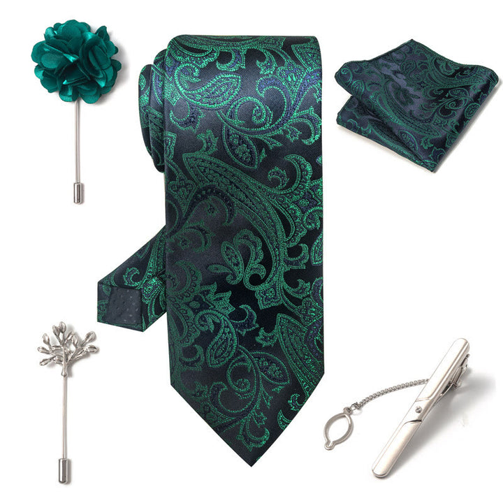 Set da 5 pezzi di cravatta elegante con spilla e fazzoletto da taschino da uomo - image 5