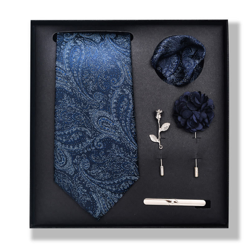 Set da 5 pezzi di cravatta elegante con spilla e fazzoletto da taschino da uomo - Stile n. 1 - image 0