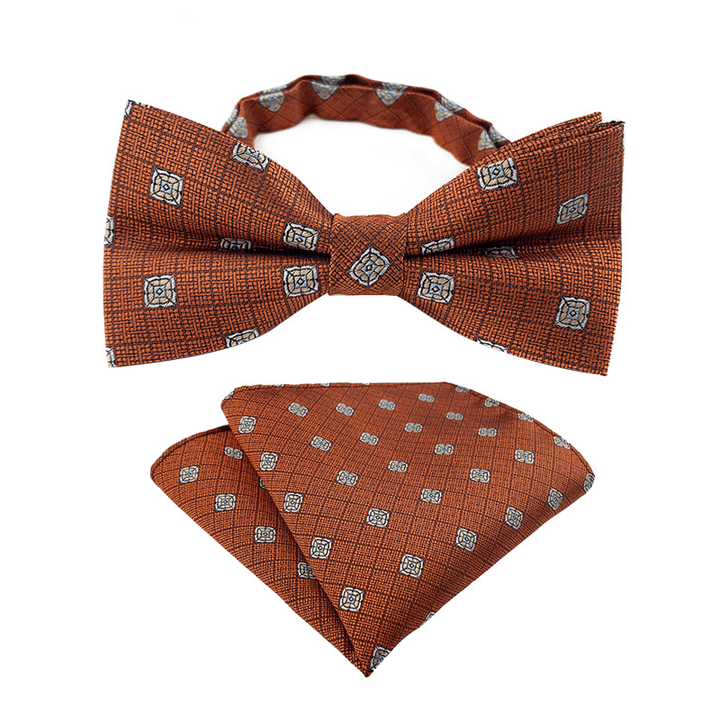 Set di 2 cravatte a farfalla con motivo Paisley a quadri da uomo - Marrone - Papillon + fazzoletto da taschino - image 0