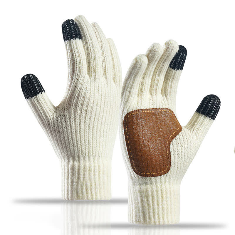 Guanti caldi in maglia con toppa sul palmo in pelle antiscivolo - Bianco - image 10