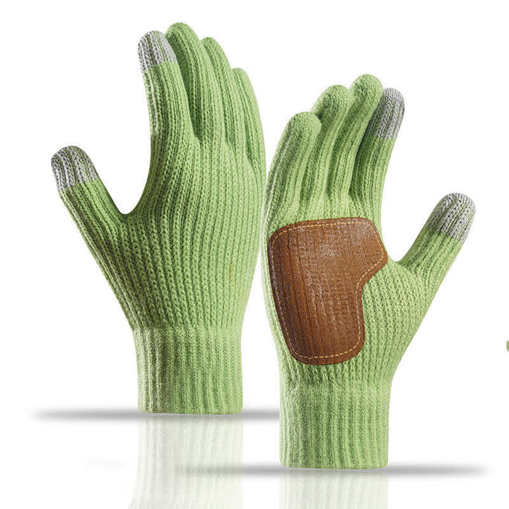 Guanti caldi in maglia con toppa sul palmo in pelle antiscivolo - Verde - image 0