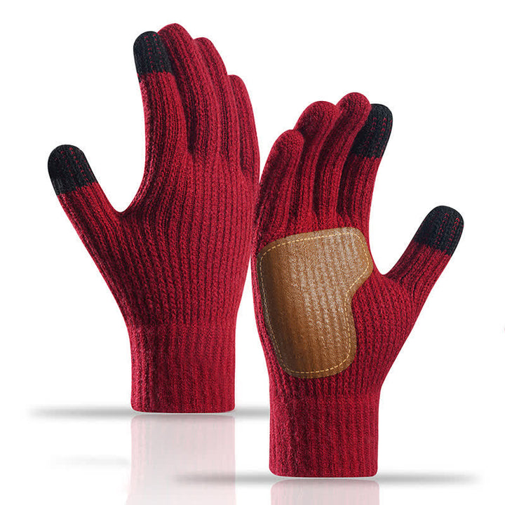 Guanti caldi in maglia con toppa sul palmo in pelle antiscivolo - Vino rosso - image 11