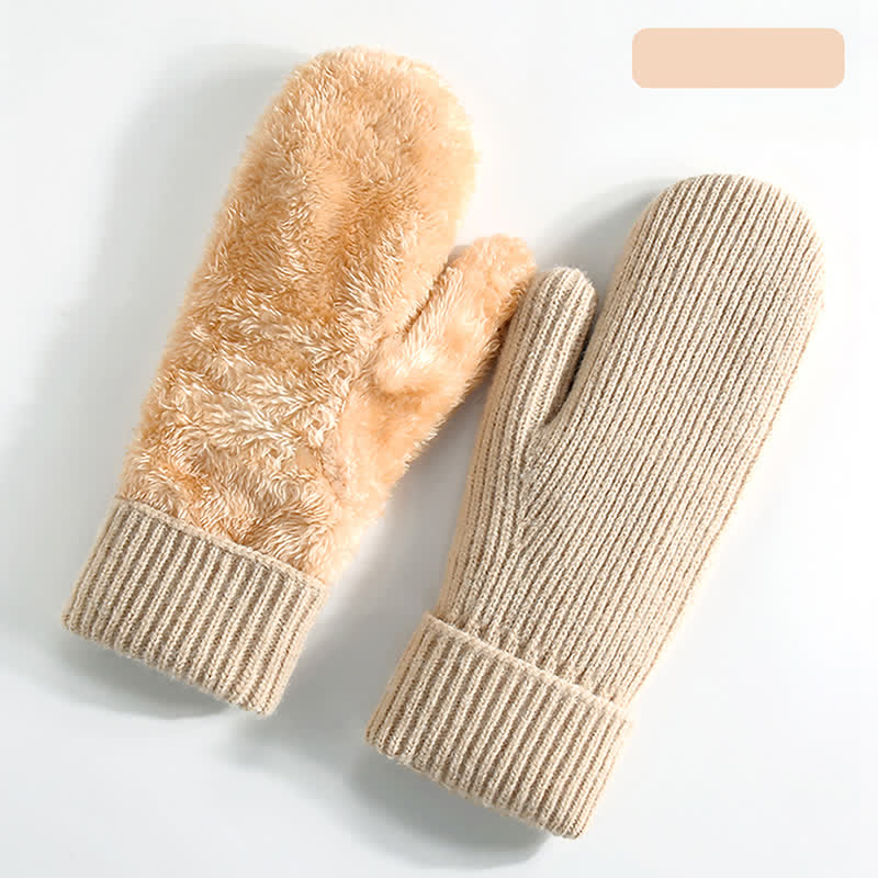 Guanti in maglia per il freddo con dita intere e fodera in pile - Beige - Stile n. 1 - image 11