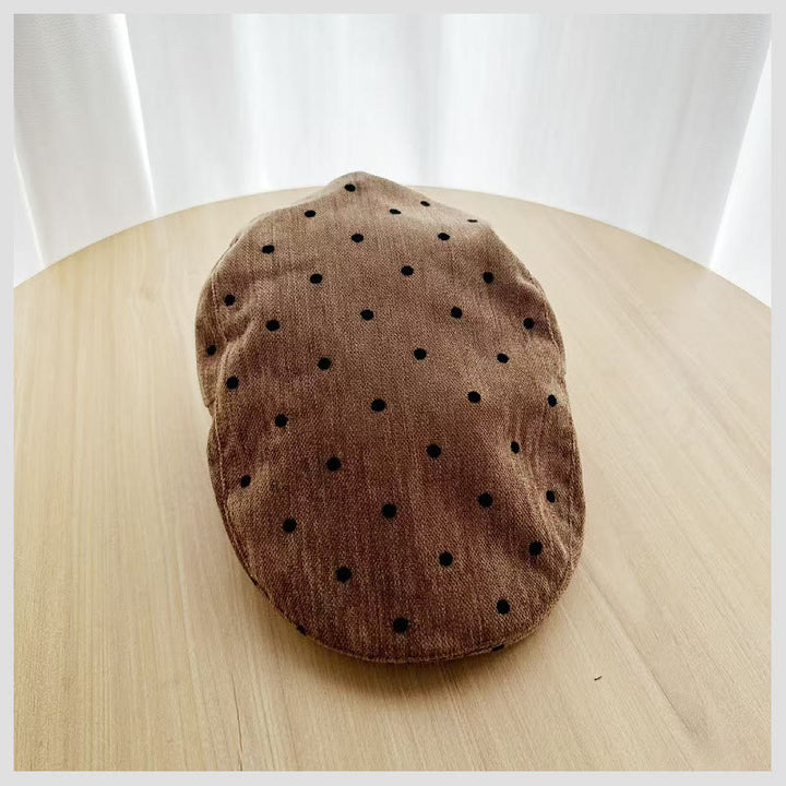 Cappello basco invernale retrò unisex a pois - Cachi - image 1