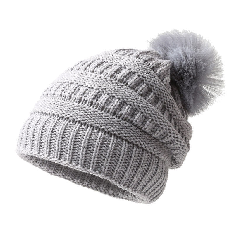 Berretto invernale da donna in maglia con palla di pelo per tenerlo al caldo - Grigio - M (22"-22 7/8") - image 4