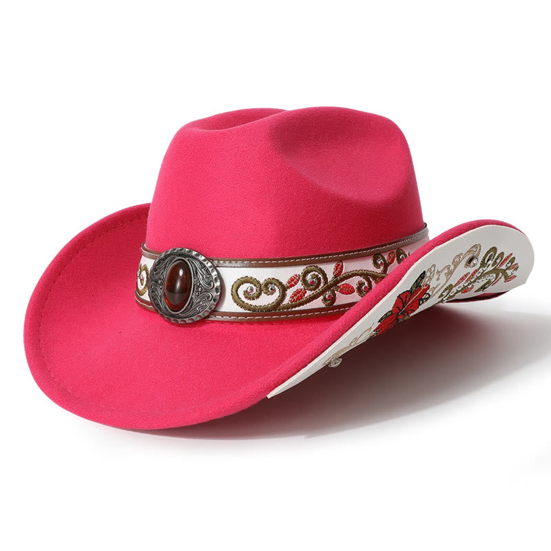 Cappello da cowboy da uomo con cintura e visiera color rubino ricamata a fiori - Rosa - M (22"-22 7/8") - image 10