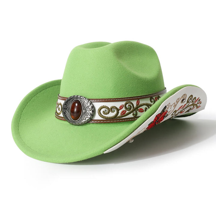 Cappello da cowboy da uomo con cintura e visiera color rubino ricamata a fiori - Verde chiaro - M (22"-22 7/8") - image 12