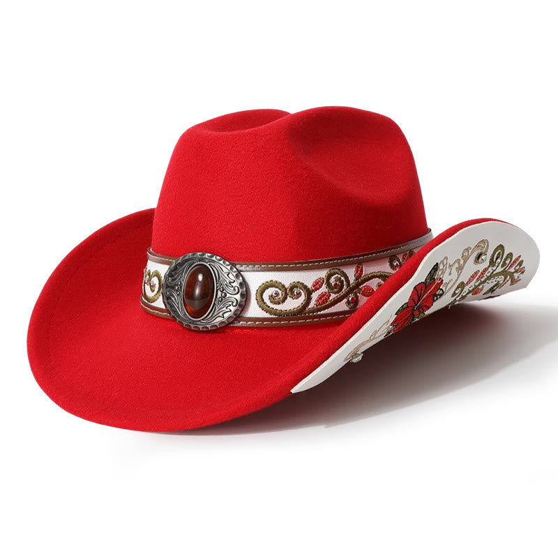 Cappello da cowboy da uomo con cintura e visiera color rubino ricamata a fiori - Rosso - M (22"-22 7/8") - image 9