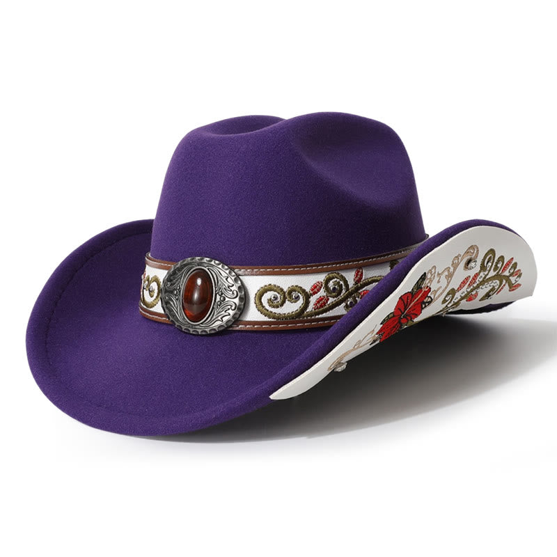Cappello da cowboy da uomo con cintura e visiera color rubino ricamata a fiori - Viola - M (22"-22 7/8") - image 11