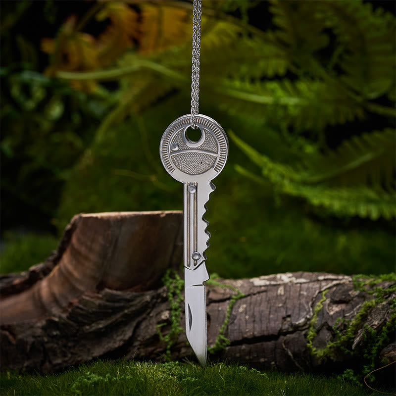 Portachiavi pratico con coltello pieghevole e collana in argento - Collana con portachiavi - image 0