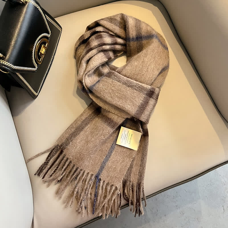 Sciarpa unisex in calda lana con motivo a quadri e nappe - #24 - image 28