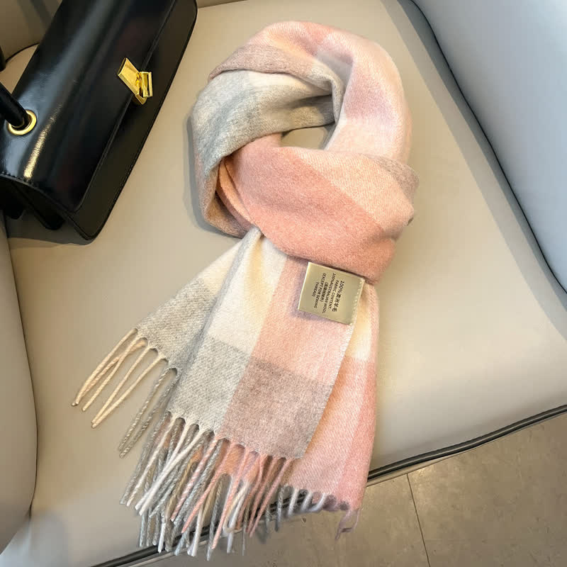 Sciarpa unisex in calda lana con motivo a quadri e nappe - #22 - image 26